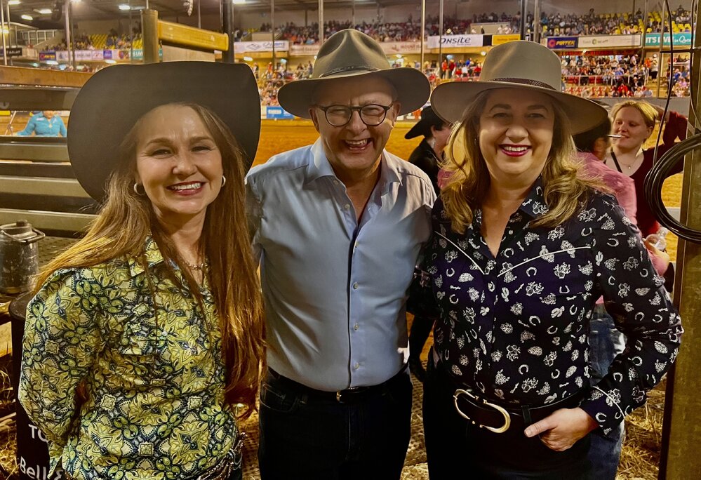 Mayor Danielle Slade, Prime Minister Anthony Albanese and Queensland Premier Annastacia Palaszczuk, Mount Isa Mines Rodeo, August 2023