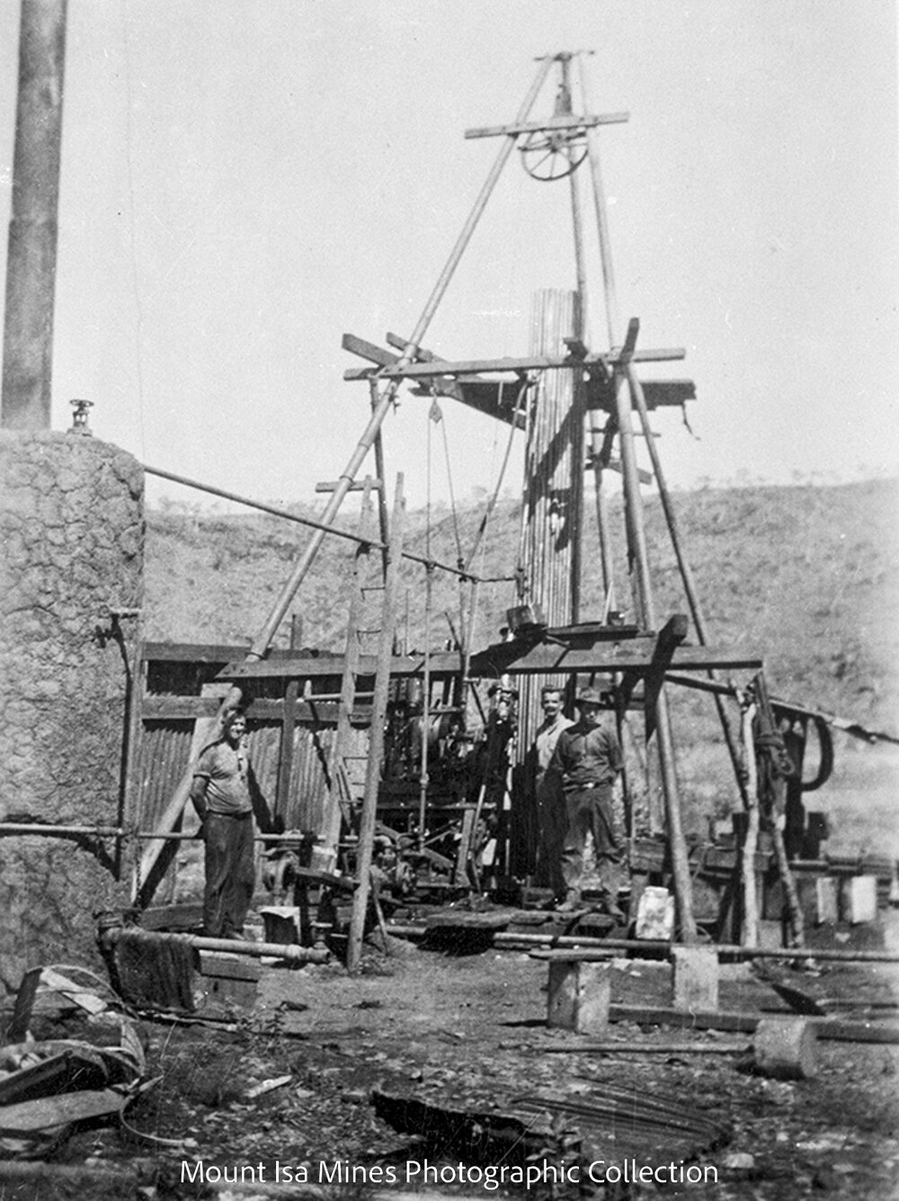 Steam-powered diamond drill on Black Star Lode, Mount Isa Mines, c.1927