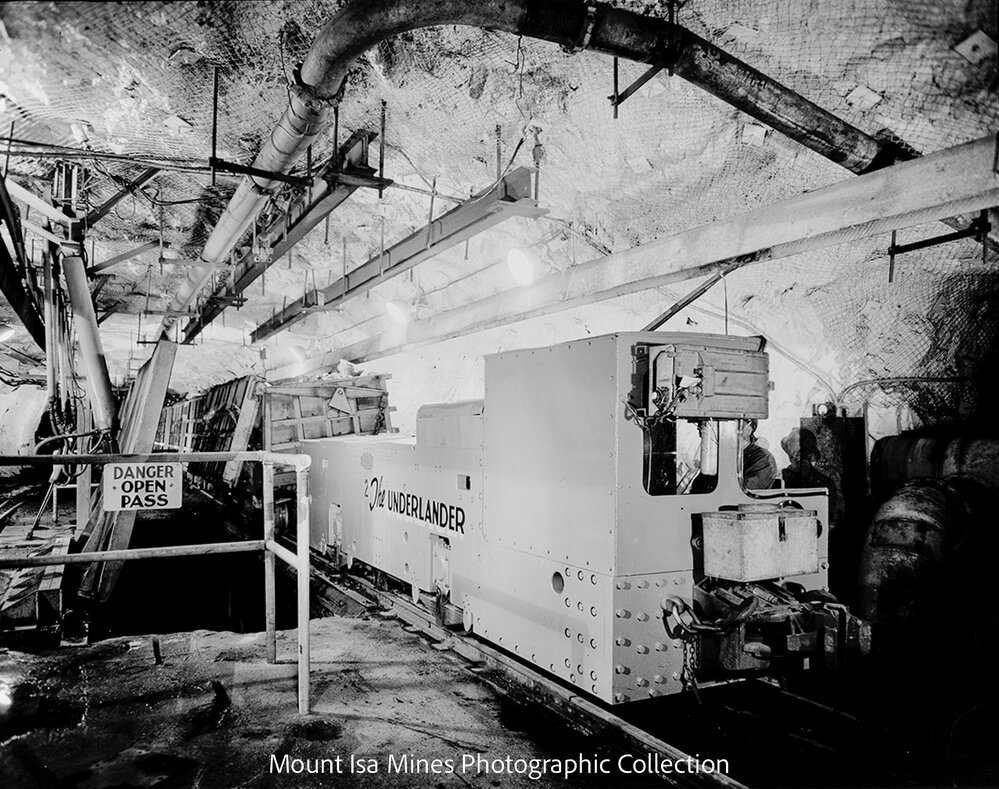 Underlander ore train, Mount Isa Mines, March 1962