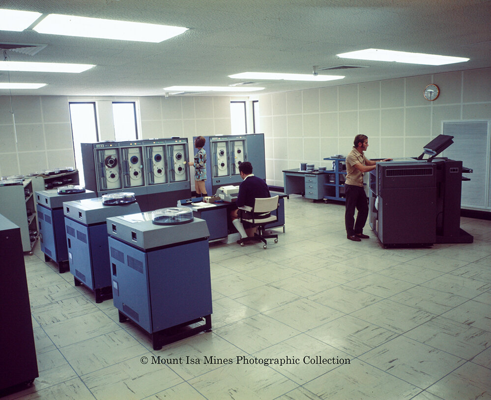 Tapes and disk drives in Computer Building, Mount Isa Mines, April 1971