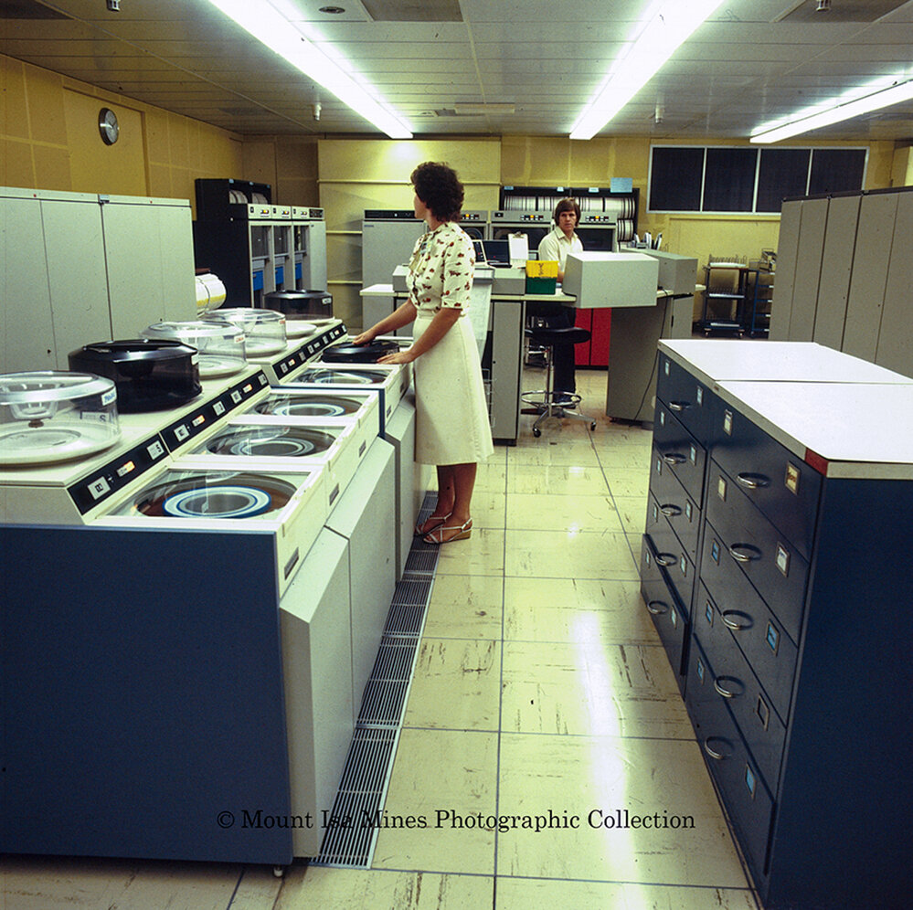Disk drives in Computer Building, Mount Isa Mines, April 1971