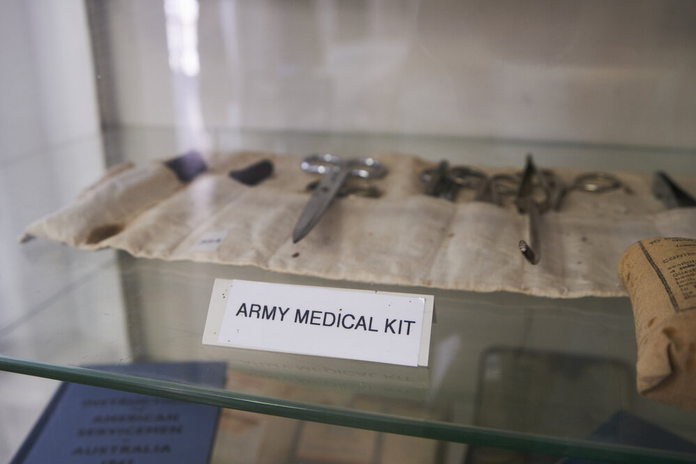 Army medical kit, Beth Anderson Museum, May 2023