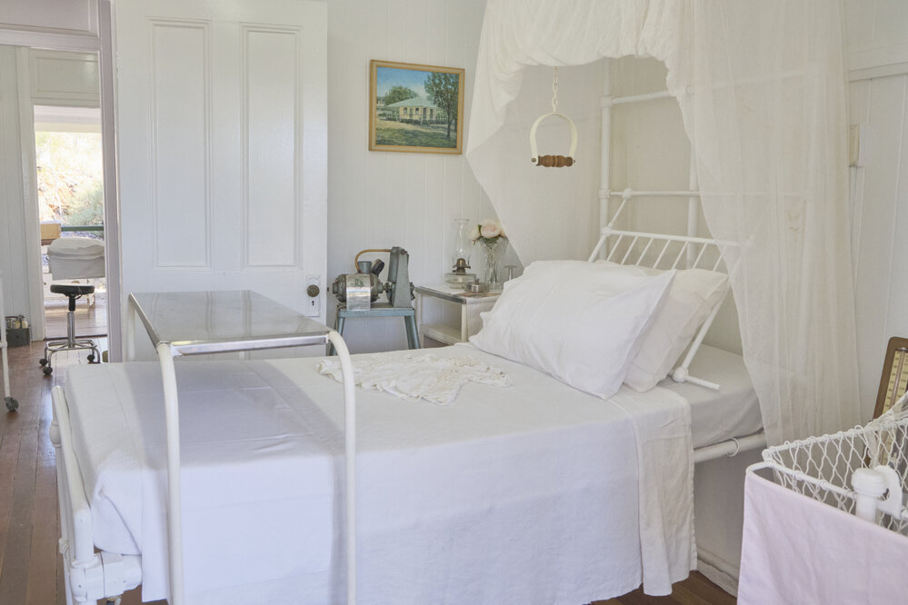 Hospital bed, Beth Anderson Museum, May 2023