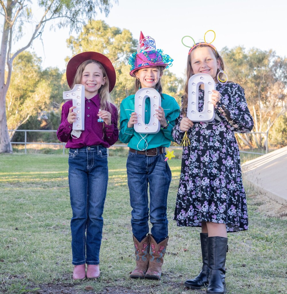 Children holding 100 signs, Street Parade, Isa Street Festival, August 2023