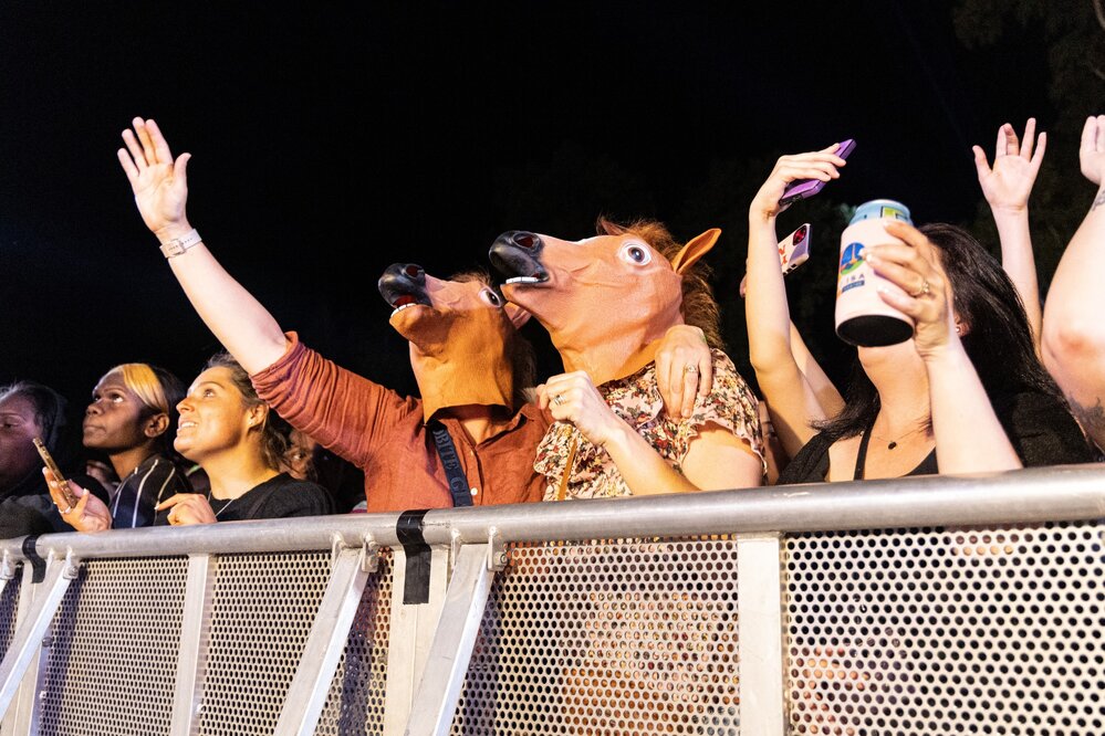 Audiences watching Daryl Braithwaite singing, Isa Street Festival, August 2023