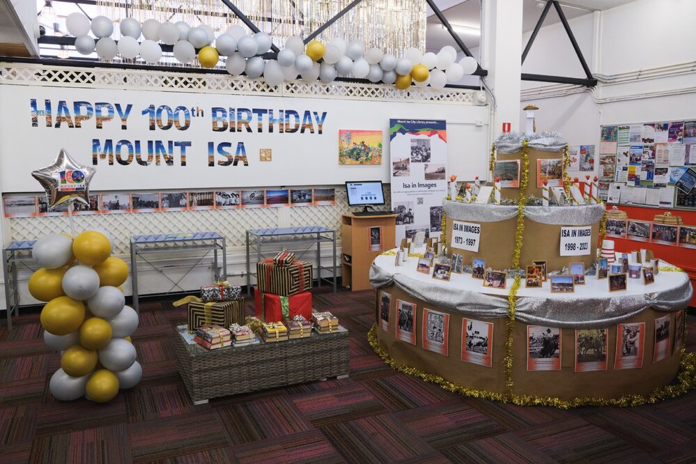 Rodeo display, Mount Isa City Library, August 2023