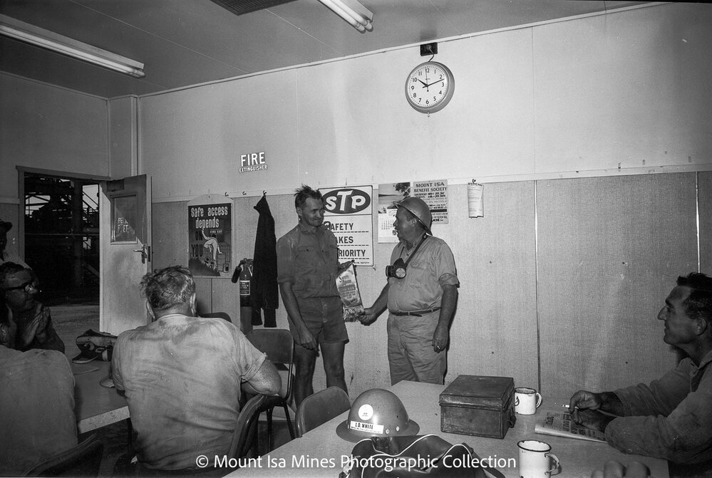 Safety award presentation, Mount Isa Mines, August 1969