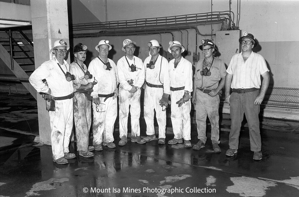 Union officials after underground visiting R62, Mount Isa Mines, October 1969