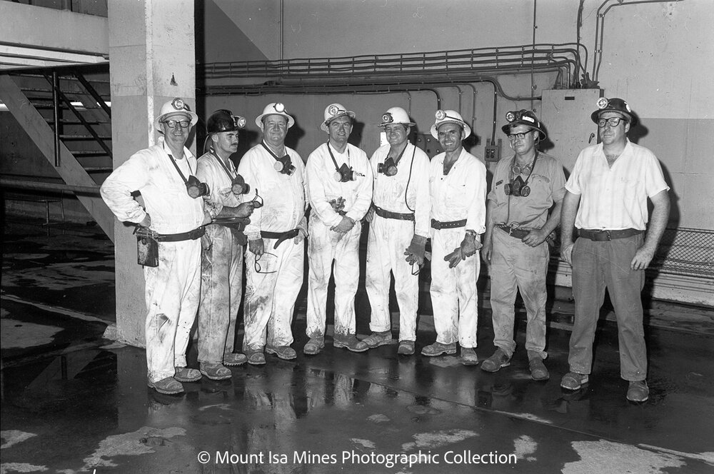 Union officials after underground visiting R62, Mount Isa Mines, October 1969