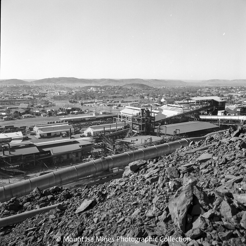 Looking south east towards the Lead Smelter, Mount Isa Mines, August 1969