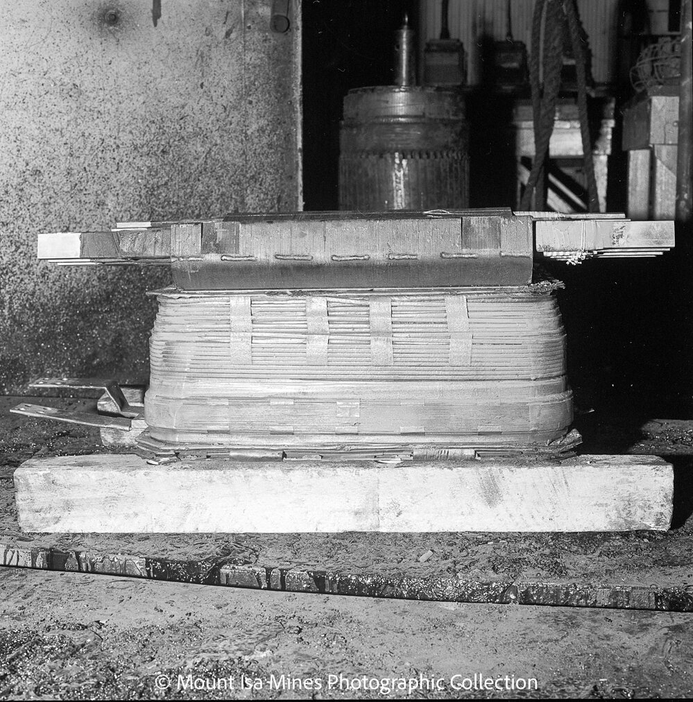 Portion of the stator of the winder motor at No.2 Ore Shaft, Mount Isa Mines, October 1969