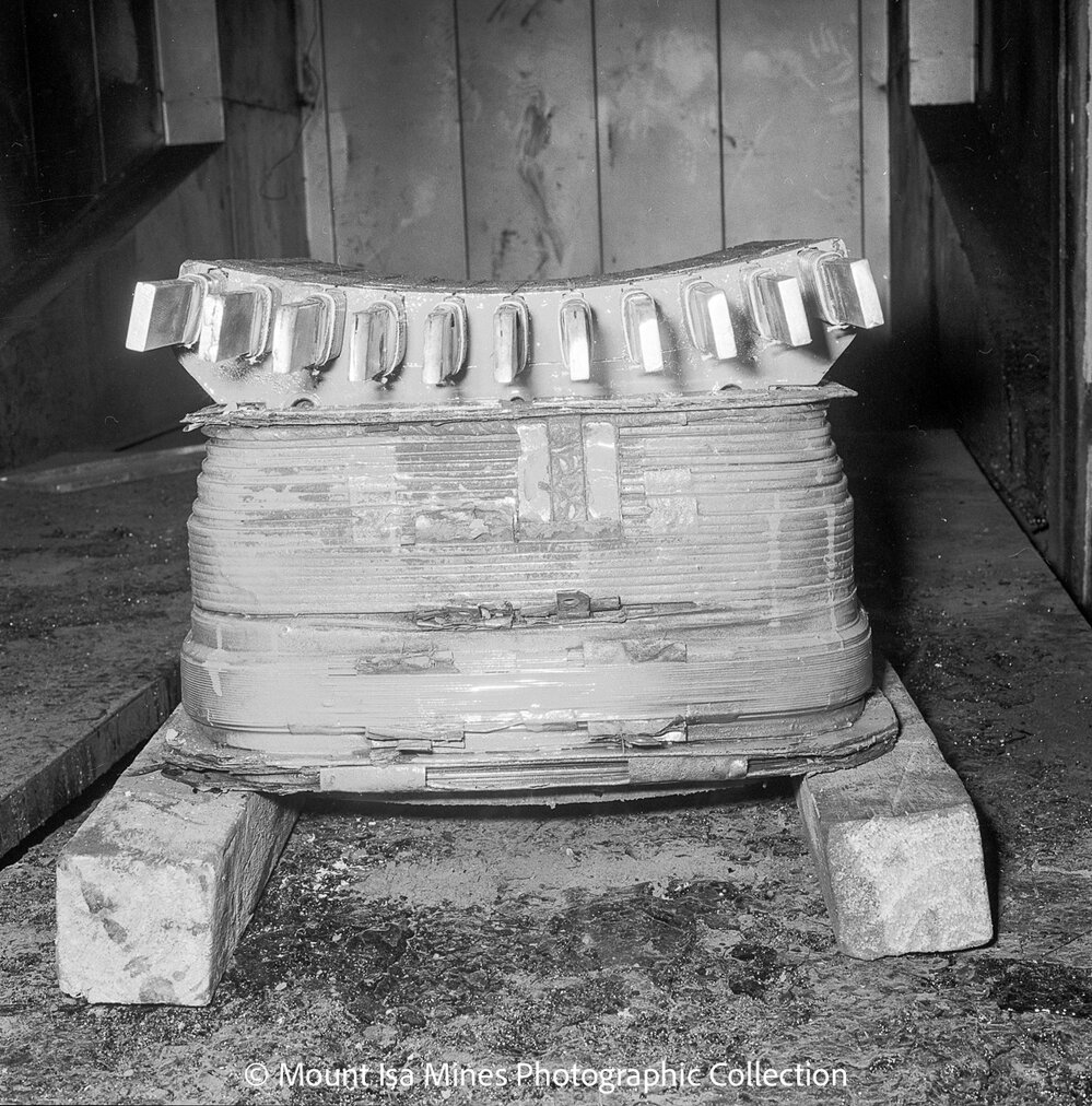 Portion of the stator of the winder motor at No.2 Ore Shaft, Mount Isa Mines, October 1969