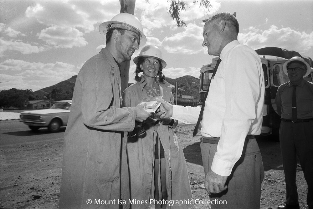 The 14,000th visitor visiting Mount Isa Mines in 1969, December 1969