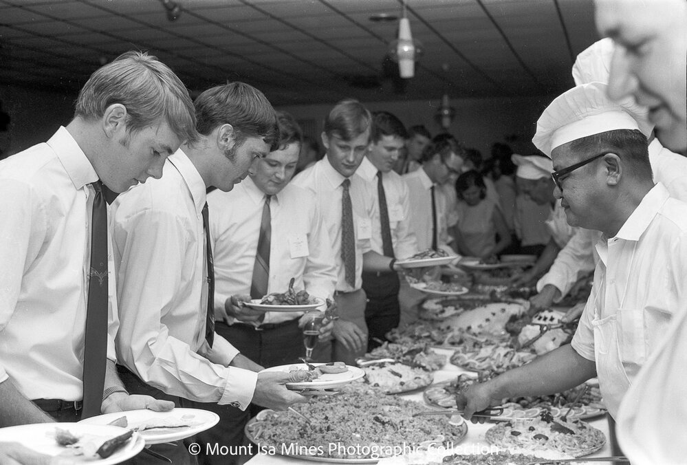 MIM farewell dinner for university students vacation employment, Mount Isa City, January 1970