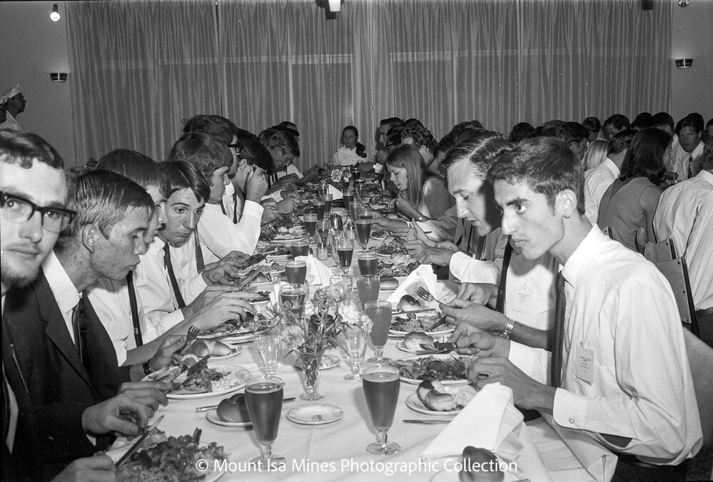 MIM farewell dinner for university students vacation employment, Mount Isa City, January 1970
