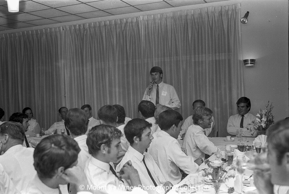 MIM farewell dinner for university students vacation employment, Mount Isa City, January 1970