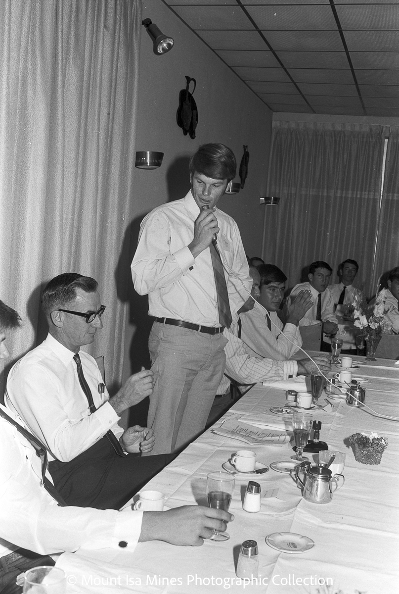 MIM farewell dinner for university students vacation employment, Mount Isa City, January 1970