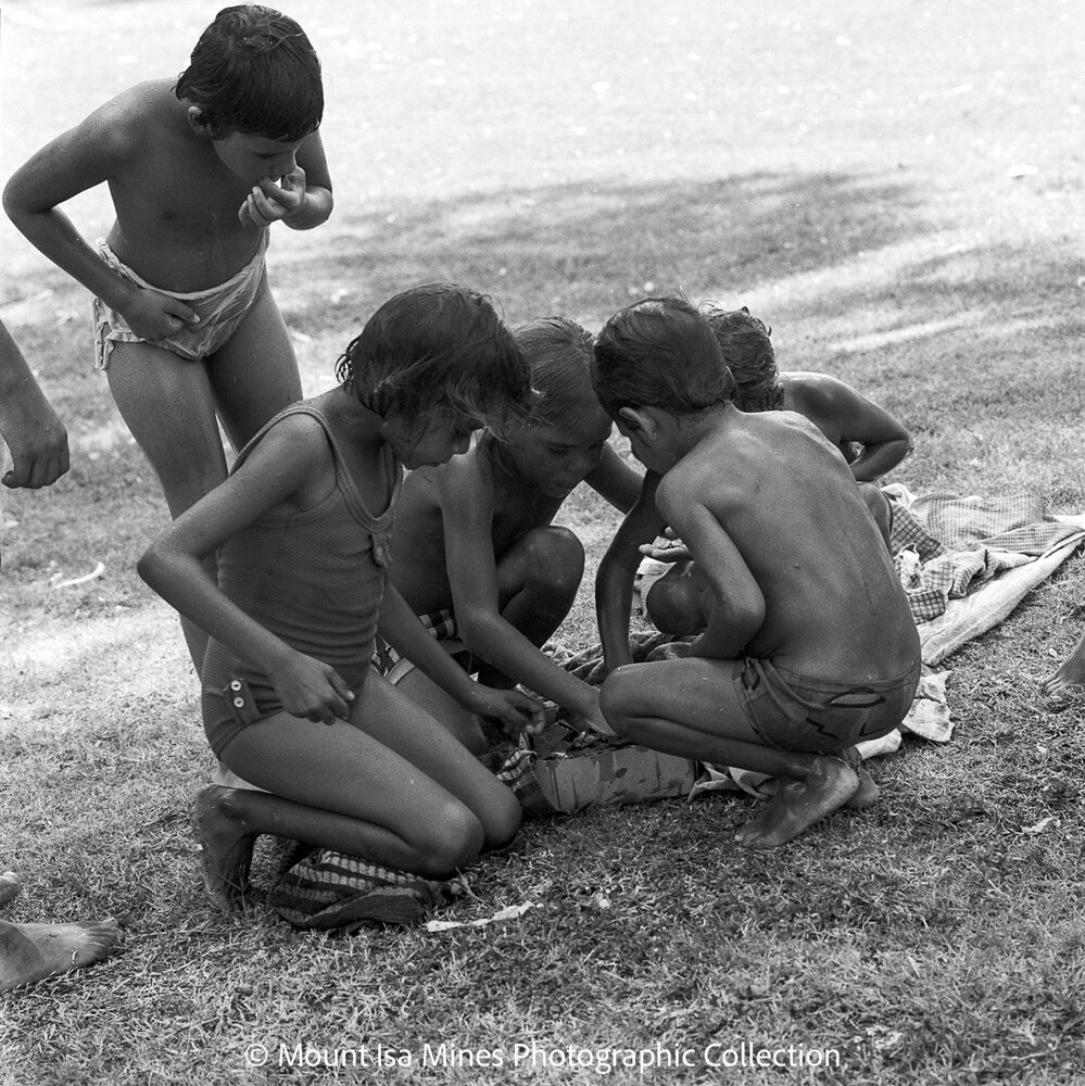 Aboriginal children's picnic at Warrina Park, Lake Moondarra, March 1970