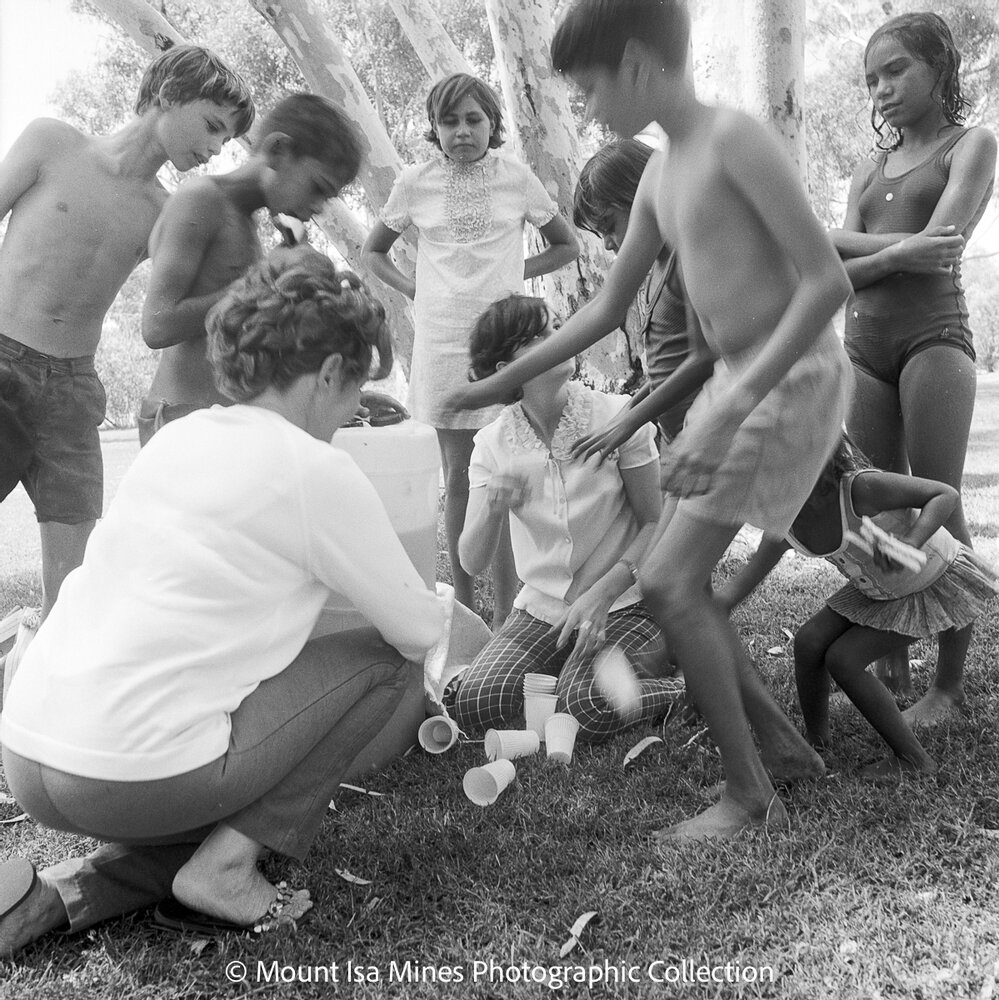 Aboriginal children's picnic at Warrina Park, Lake Moondarra, March 1970
