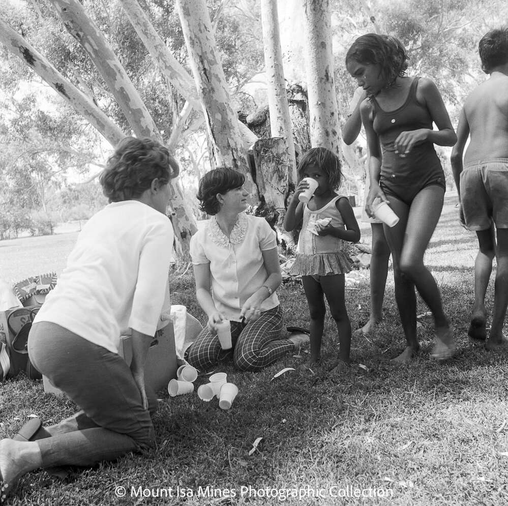 Aboriginal children's picnic at Warrina Park, Lake Moondarra, March 1970