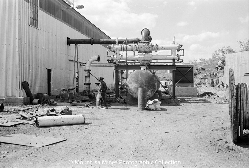 Compressed air receiver tank at A10S X41, Mount Isa Mines, February 1970