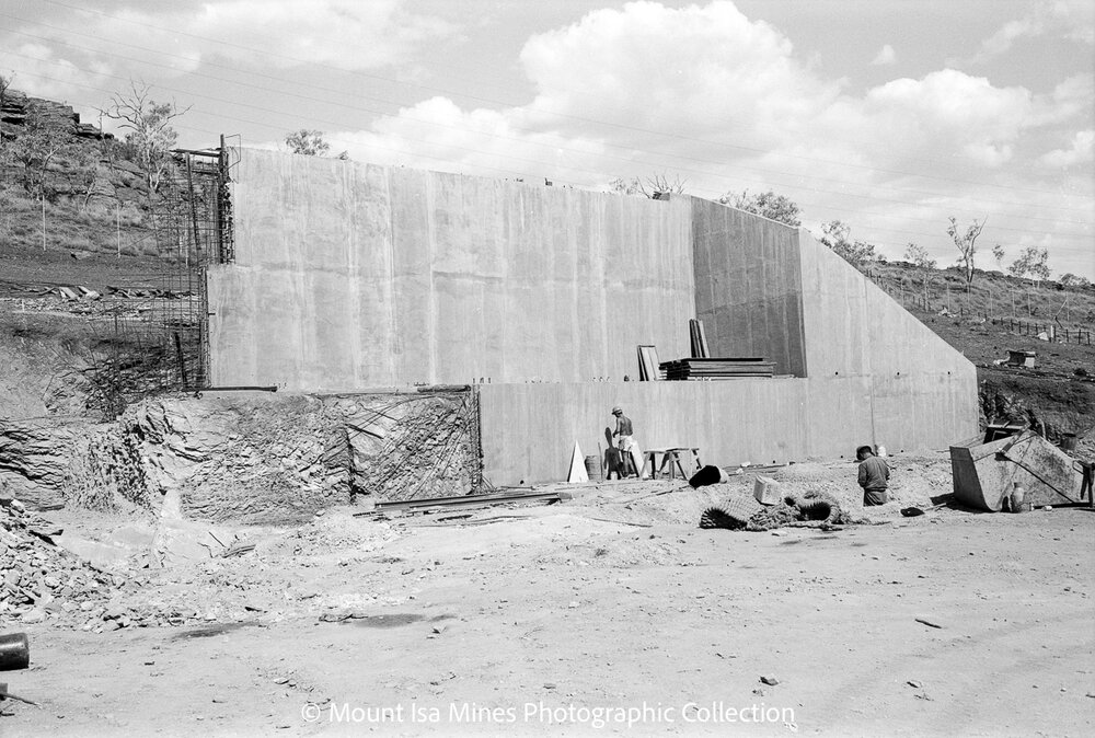 Storage bins at A10S X41 under construction, Mount Isa Mines, February 1970