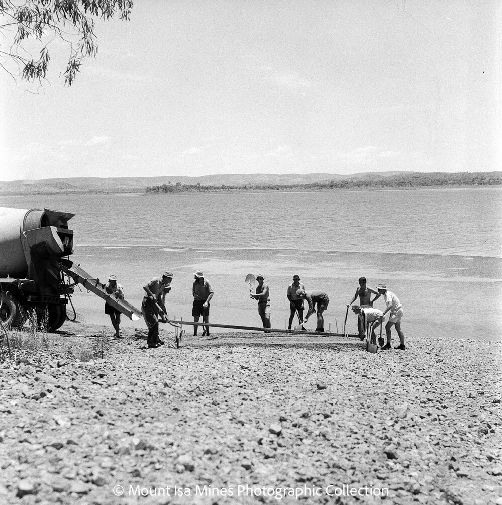 New boat ramp at the Sailing Club, Lake Moondarra, February 1970