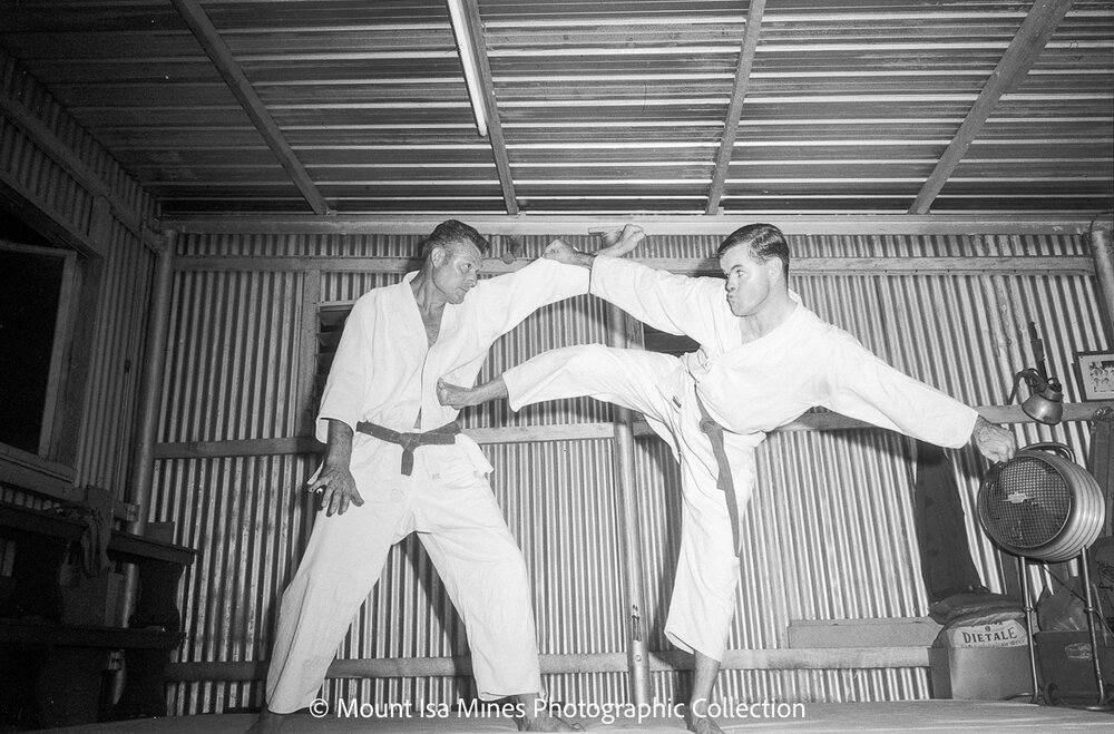People practising Karate at Judo Club, February 1970