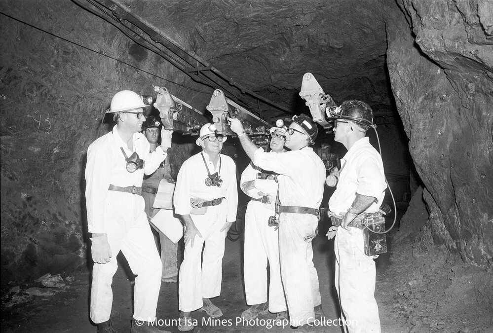 Checking locations for the Royals visiting underground, Mount Isa Mines, March 1970