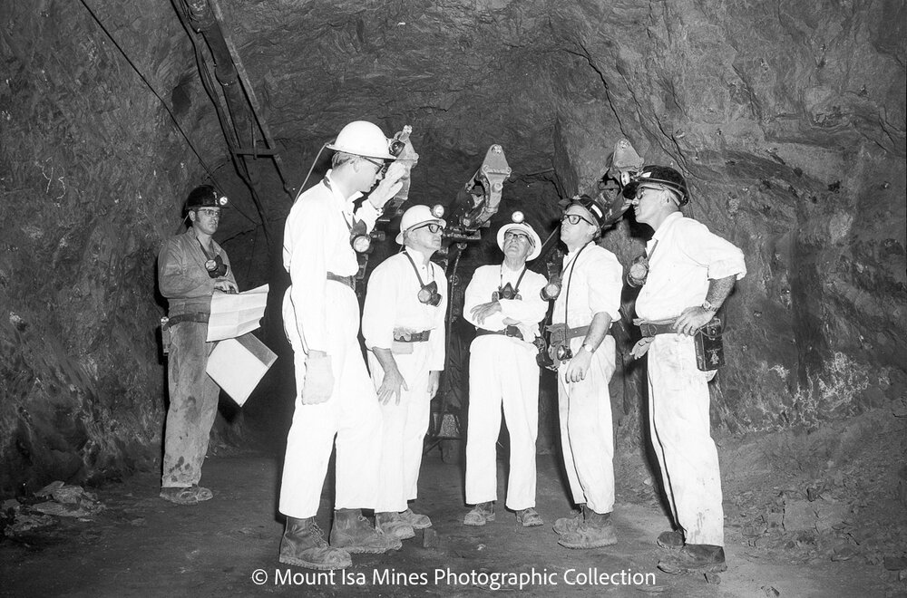 Checking locations for the Royals visiting underground, Mount Isa Mines, March 1970
