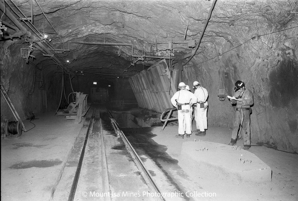Checking locations for the Royals visiting underground, Mount Isa Mines, March 1970