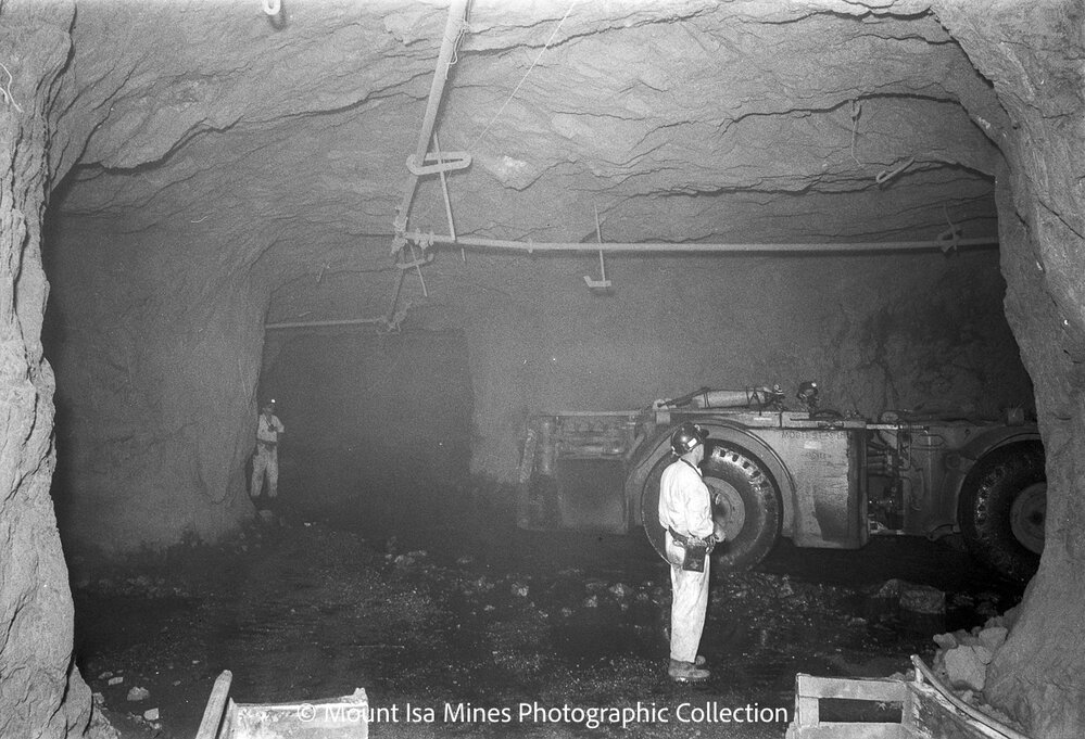 Checking locations for the Royals visiting underground, Mount Isa Mines, March 1970