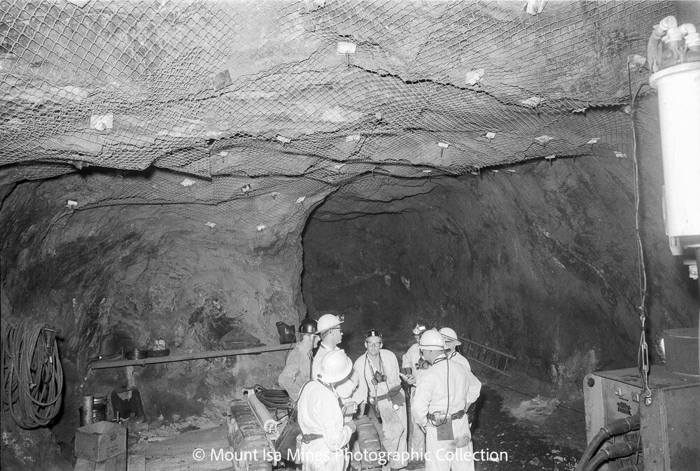Checking locations for the Royals visiting underground, Mount Isa Mines, March 1970