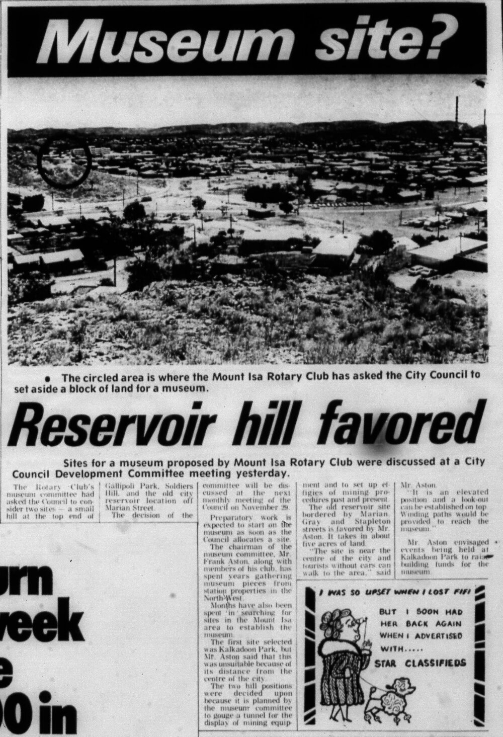 Reservoir hill favoured, November 1973