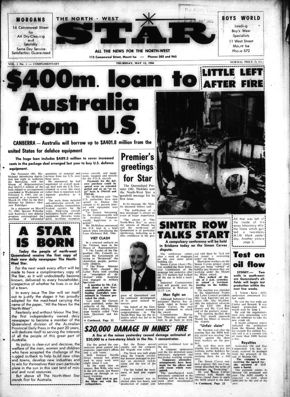 The first issue of The North West Star, May 1966