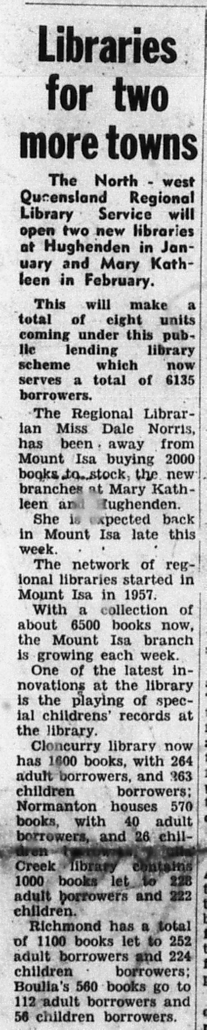 Libraries for two more towns, October 1960