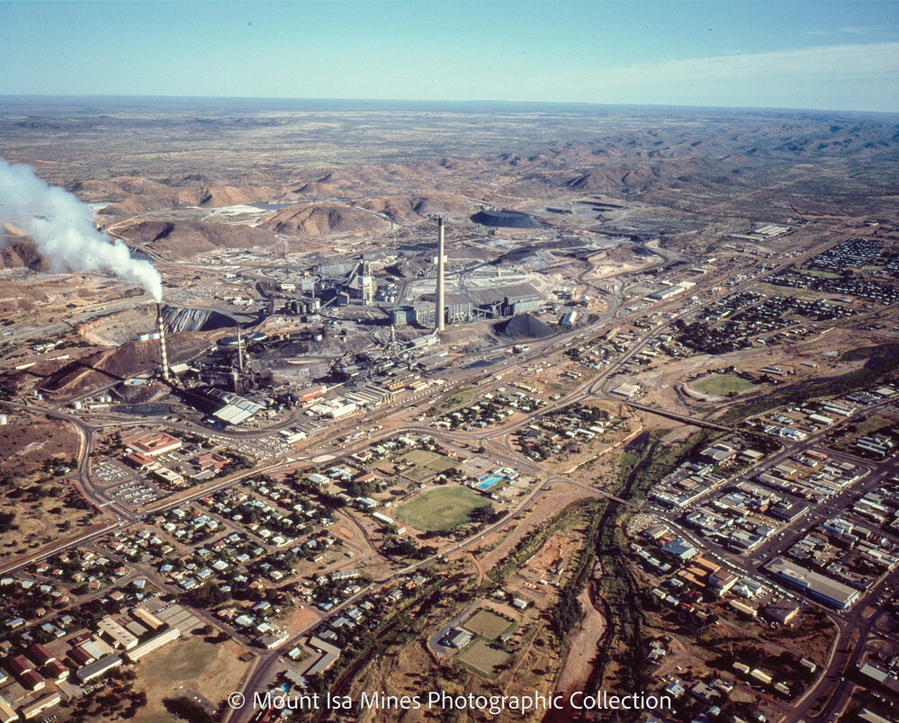 Aerial view of Parkside and Mount Isa Mines, October 1984