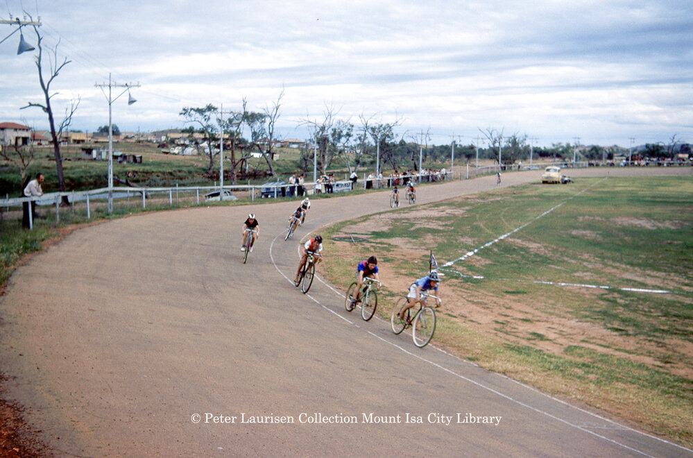 Bicycle racing at velodrome, Miles End, c.1956