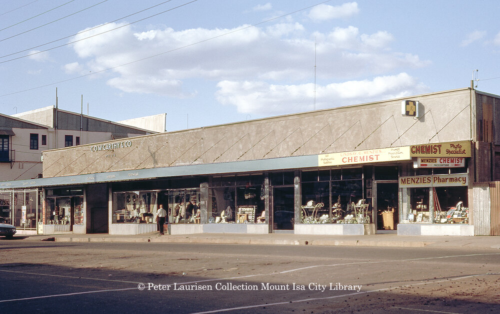 C.O McCarthy store after renovations and Lindsay G. Menzies Chemist, May 1962