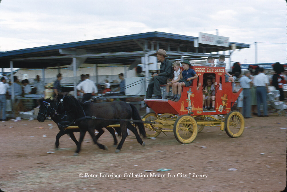 Ringer ebbage and kids stage coach, Mount Isa Exhibition, Spear Creek, May 1963