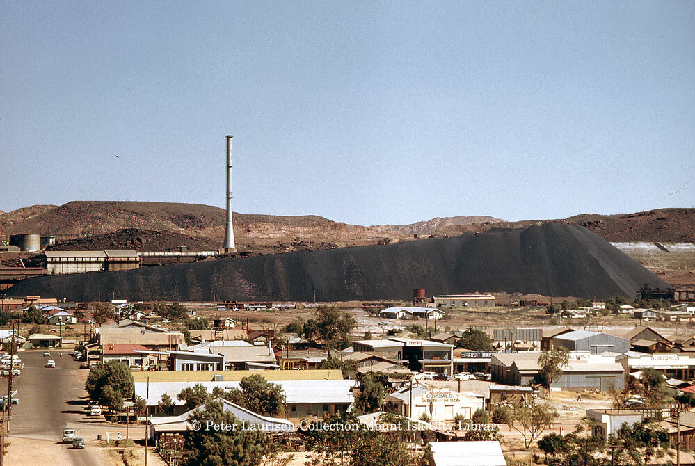 Lead smelter, baghouse, and Mount Heaney slag heap, April 1962