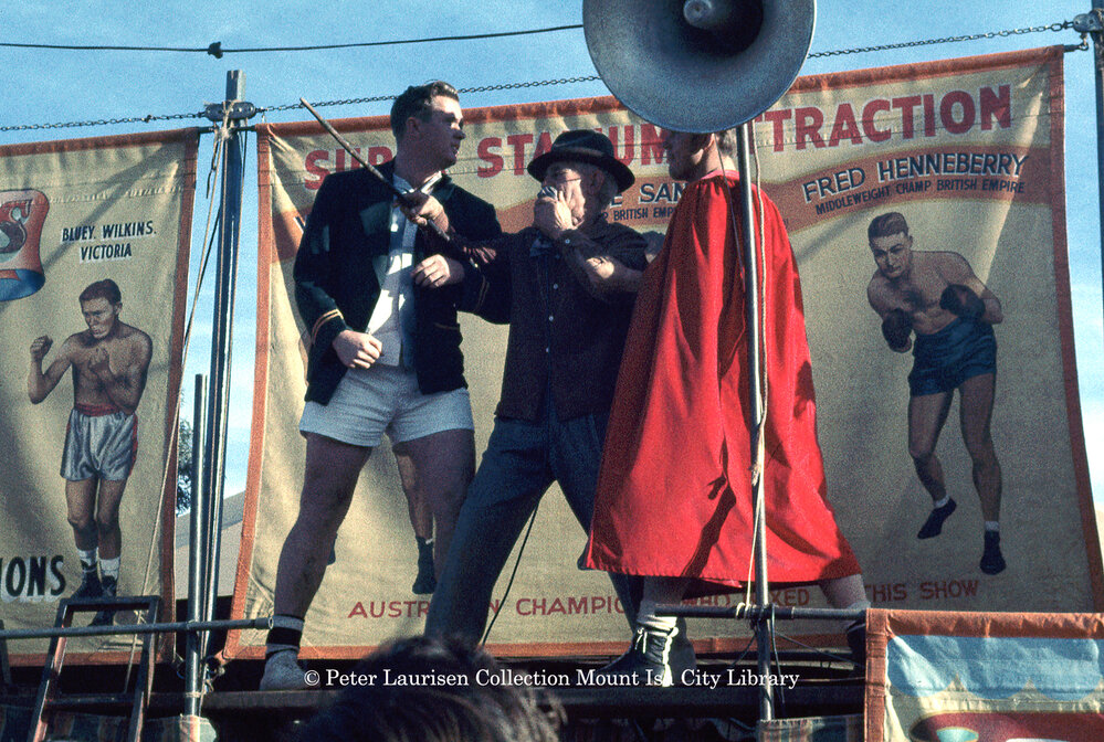 Bells boxing tent, Mount Isa Industrial Fair, Spear Creek, June 1962