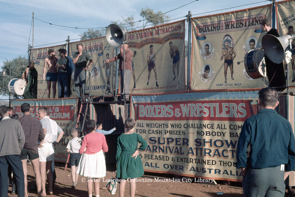 Bells boxing tent, Mount Isa Industrial Fair, Spear Creek, June 1962