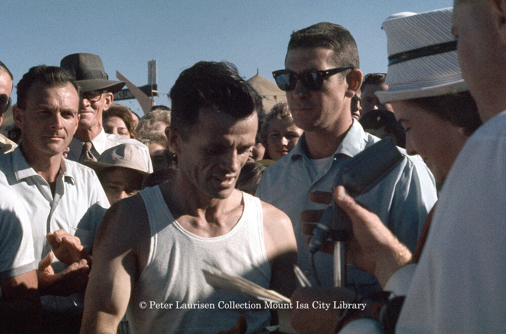 Foot race winner, Mount Isa Industrial Fair, Spear Creek, June 1962