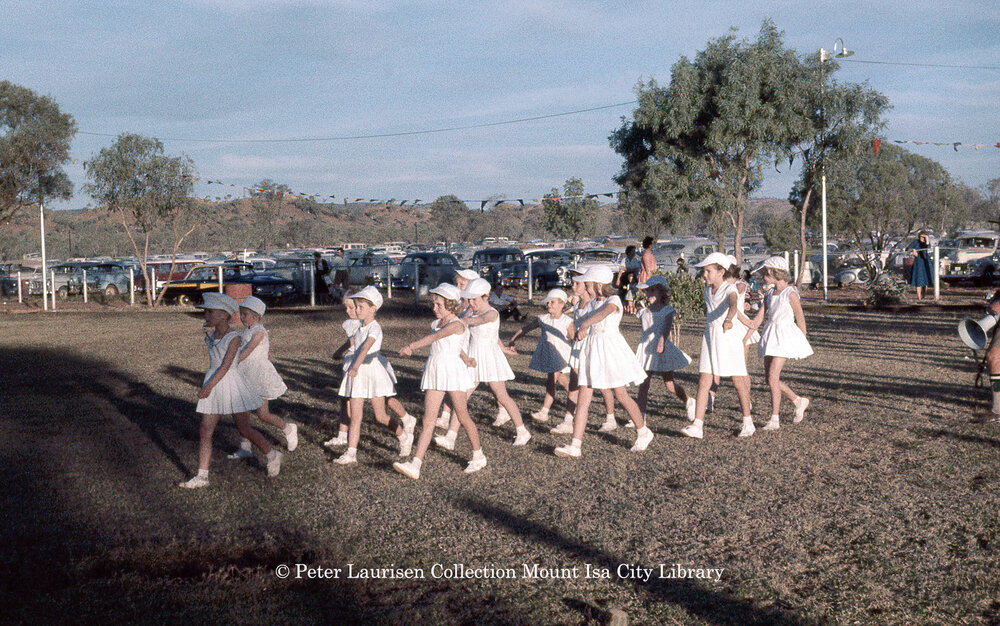 Marching girls, Mount Isa Industrial Fair, Spear Creek, June 1962