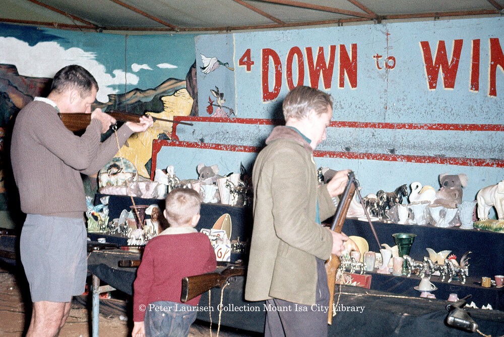 Shooting gallery, Mount Isa Industrial Fair, Spear Creek, June 1962