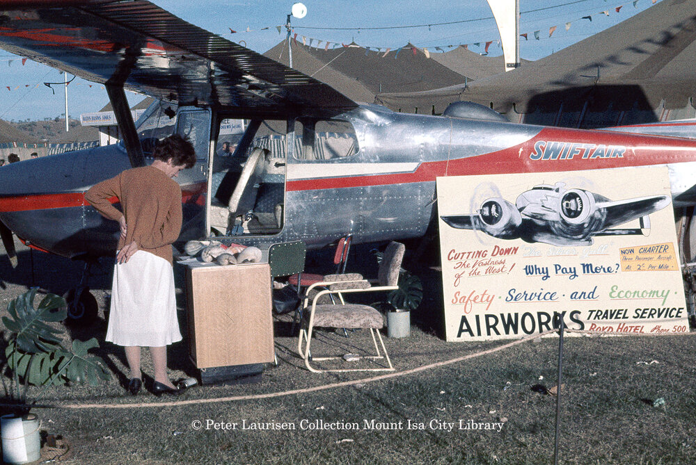 Swiftair plane, Mount Isa Industrial Fair, Spear Creek, June 1962