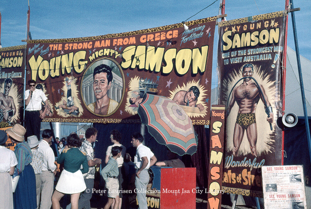 Banners of Young Samson, Mount Isa Industrial Fair, Spear Creek, June 1962
