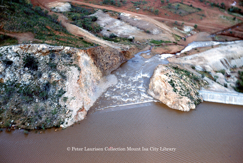 Lake Moondarra water over spillway, March 1962