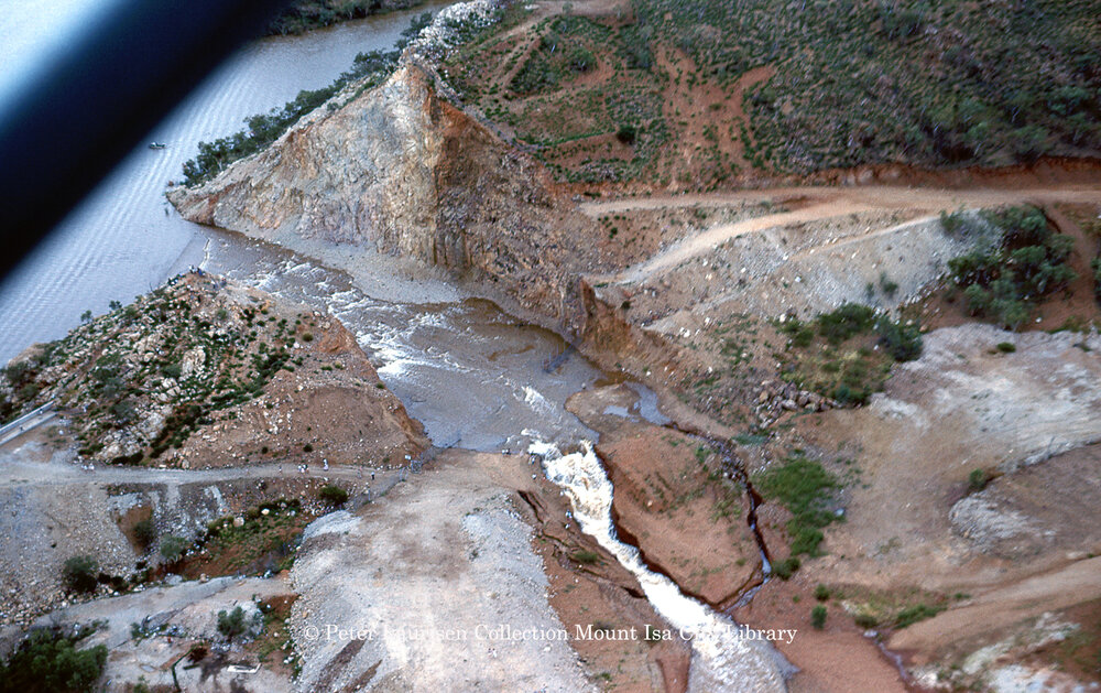 Lake Moondarra water over spillway, March 1962